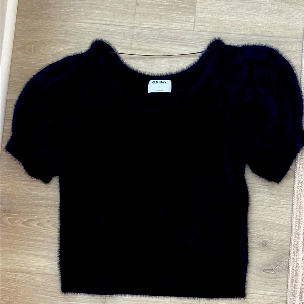 Old Navy Black Fuzzy Puff Sleeve Top
